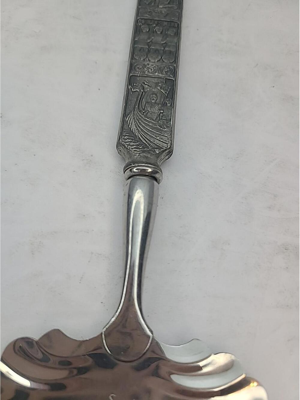 Konge Tinn Spar Norwegian Viking Heilag Olav Cheese Slicer Norway Pewter Vintage - Picture 4 of 11